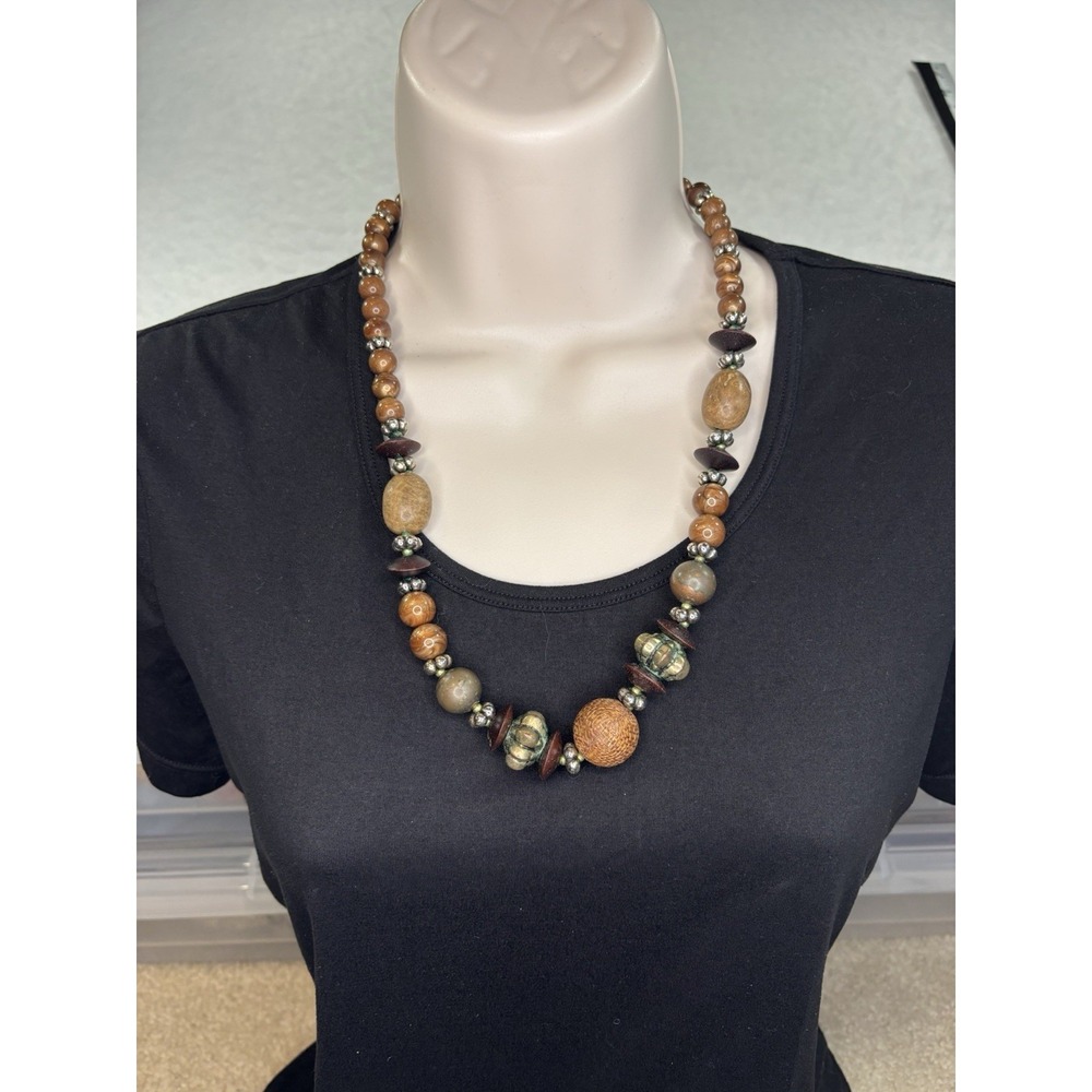 Vintage Dauplaise Chunky Earth Tone Beaded Statement‎ BOHO Necklace Timeless